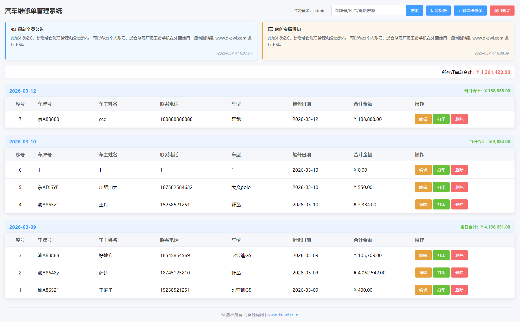 汽修单管理系统源码-伏羲SAAS