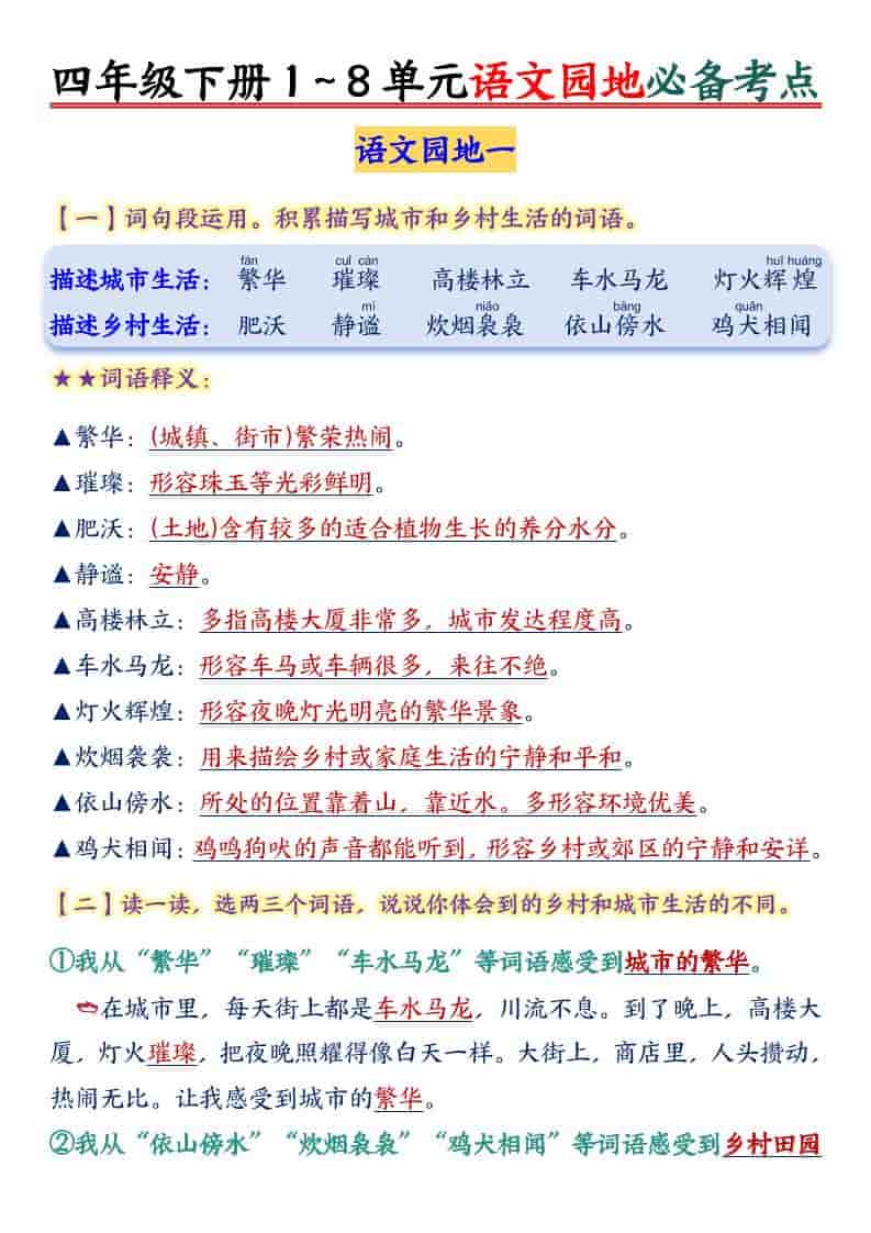 四年级下语文园地1-8单元必备考点-伏羲SAAS